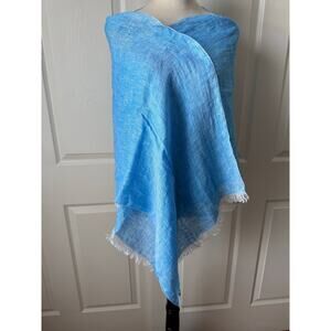 Pure Lino Italian Linen Scarf Wrap Blue Fringe Lightweight 72” x 20” Coastal